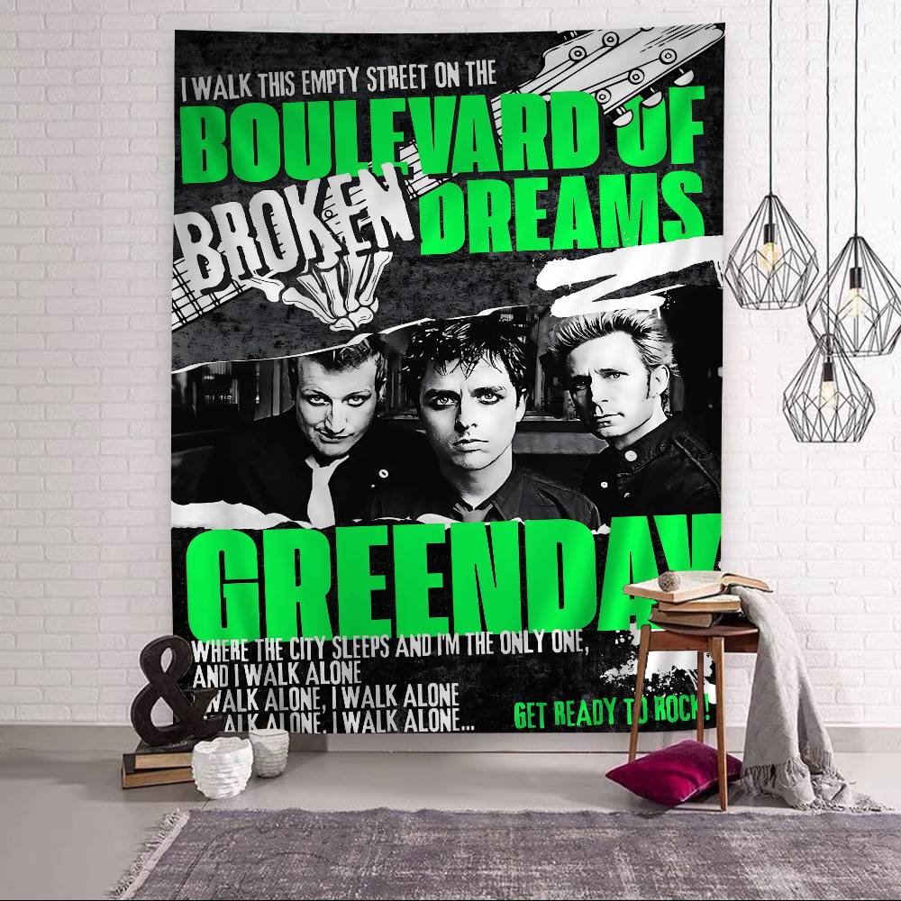 Стена с принтом рок-группы GGreen Day, Большой настенный гобелен, Арт, Научная фантастика, Комната, Домашний декор, Декор, Покрывало