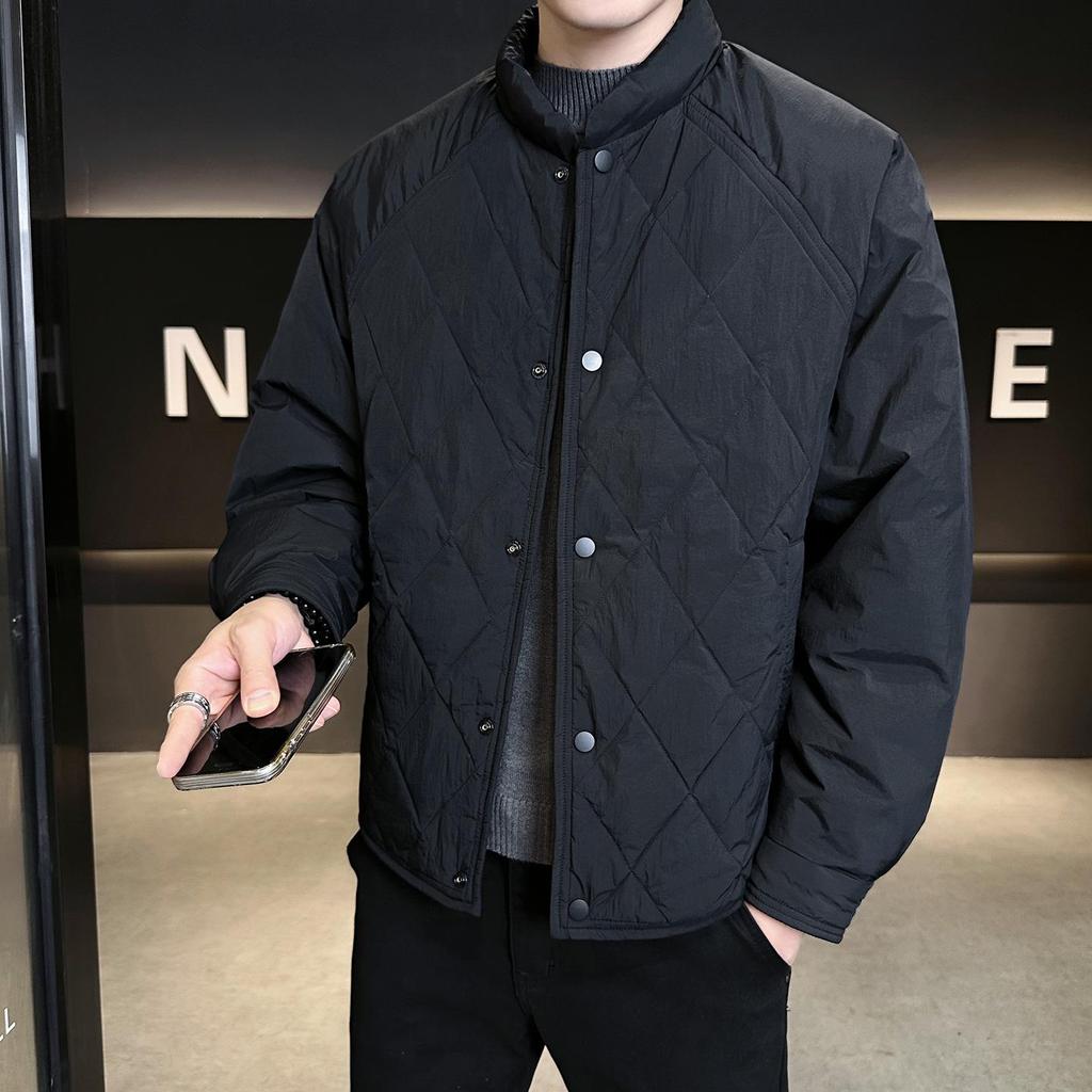 Men's 2025 Trendy Stand Collar Quilted Down Jacket with Lightweight White Duck Down Liner