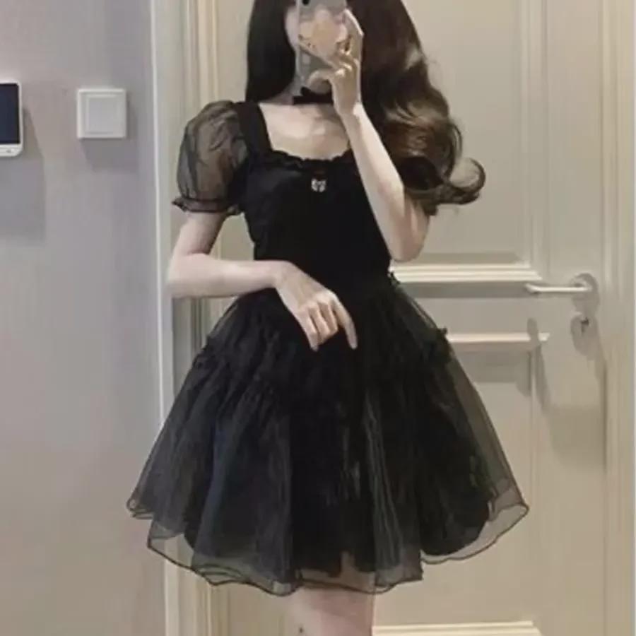 Маленькое черное платье в стиле ретро «Первая любовь»: Летняя короткая юбка с рукавами-фонариками Dark Perspective, Pure Desire.