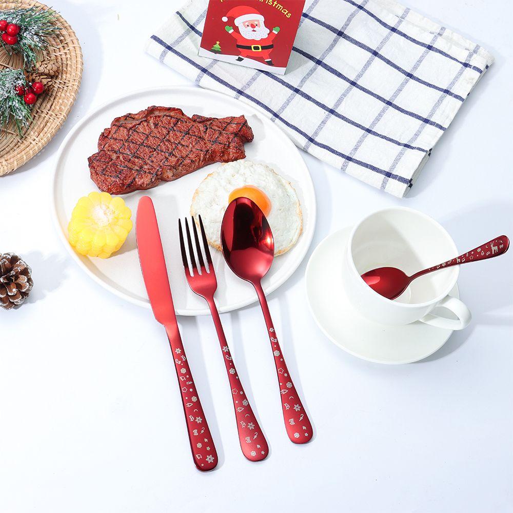 Вилка Ложка Чехол из нержавеющей стали Коробка Посуда Печать снежинок Рождественские наборы посуды Столовые приборы