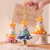 Knitted Christmas Tree Ornaments Mini Crochet Christmas Tree Hanging Pendant with Gold Jingle Bell for Holiday Home Party Decoration