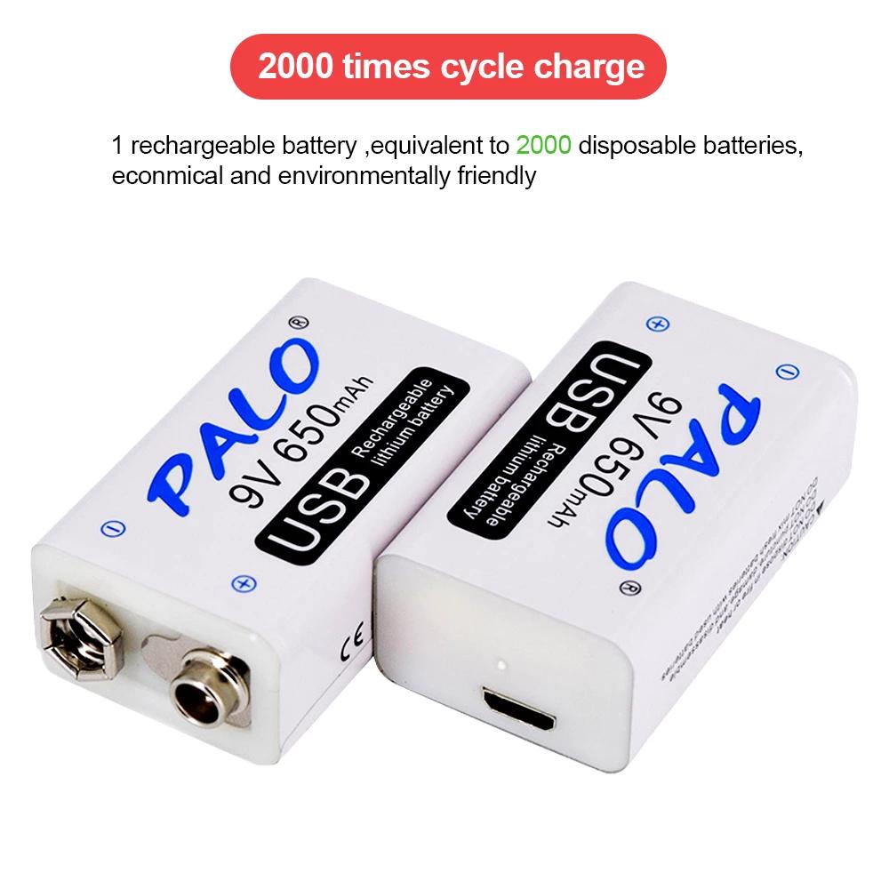 PALO 9V Rechargeable Battery 9 Volt Lithium Li-ion Battery 6F22 9V Crown Battery Ni-MH Batteries for Multimeter Metal Detector