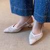 Fashion Women Sandals Temperament Pointed Toe Woven Hollow Shoes Breathable Rear Empty High Heels Sandals Baotou One-word Strap Sandals