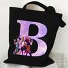 Anime Cartoon Letter Printed Canvas Bag Student Casual Shoulder Bag Large Capacity Messenger Bag