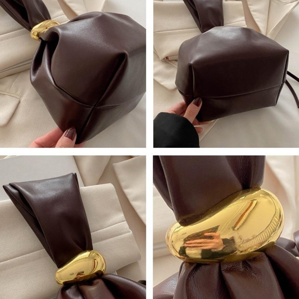 Solid color PU Leather Clutch Bag Side Zipper Pleated Bucket Bag Retro Party Evening Bag Daily