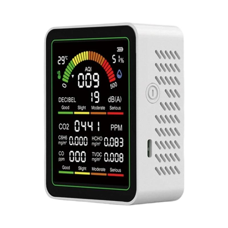 Монитор качества воздуха с детекторами CO, CO2, C6H6, формальдегида, TVOC, температуры, влажности и шумомером для дома, офиса, лаборатории