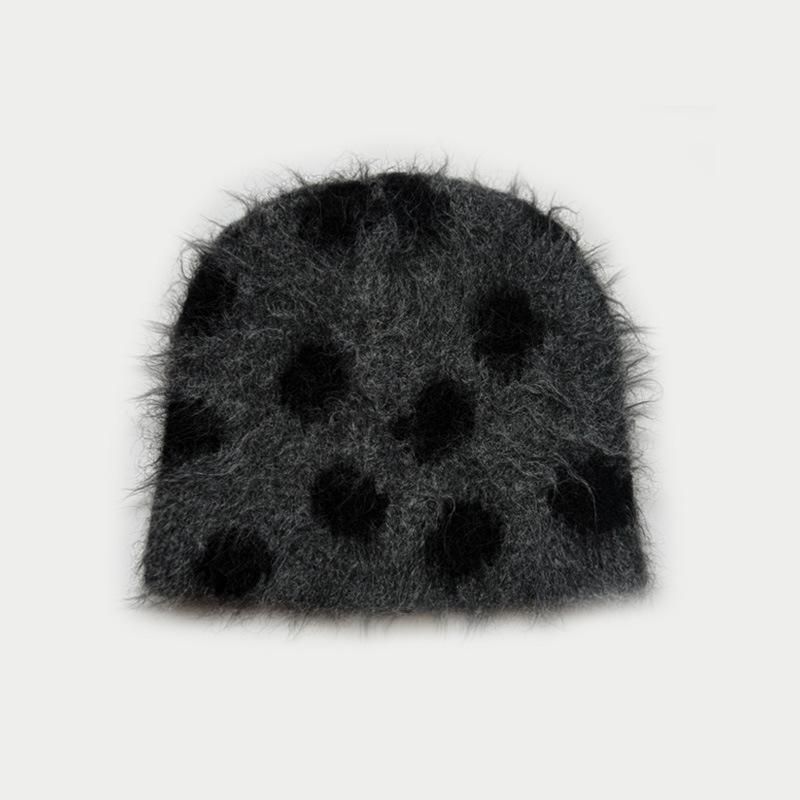 Korean Ins Wool Blended Jacquard Polka Dot Knitted Hat Autumn and Winter Fleece Pullover Ear Protection Beanie Caps for Women
