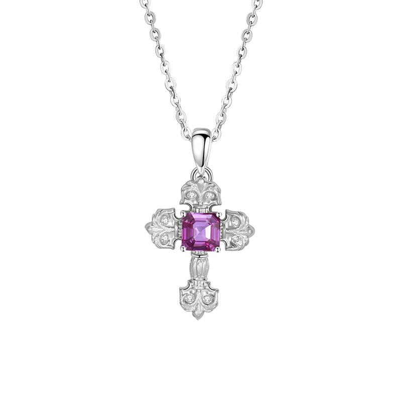 Natural topaz s925 sterling silver necklace hip-hop style cross sweet cool collarbone chain versatile jewelry