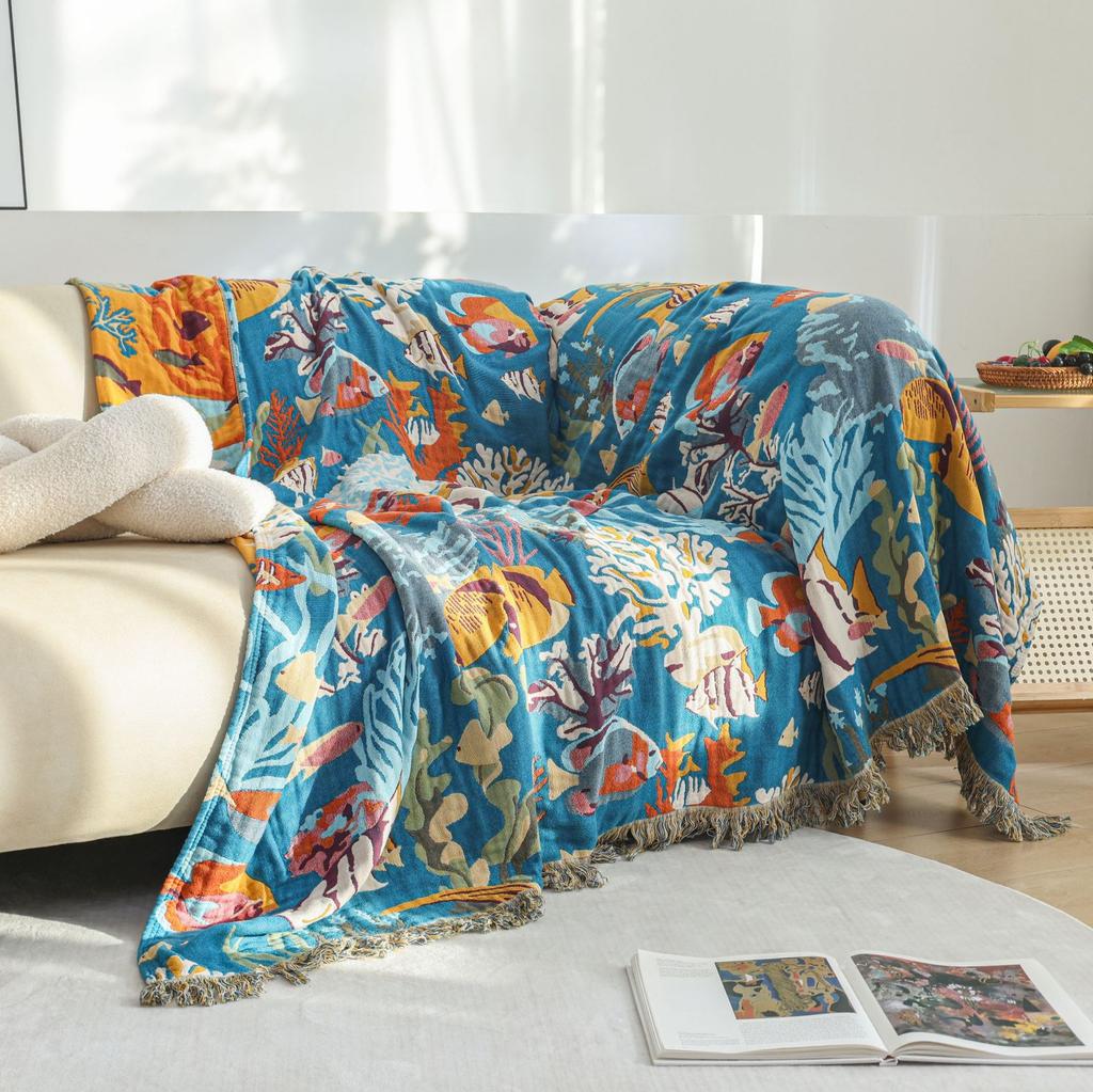 Animal Flower Non-Slip Sofa Towel Cover, Double-Sided Bedspread, Jacquard Cotton Gauze, 200*230 Cm, High Quality, Four Seasons