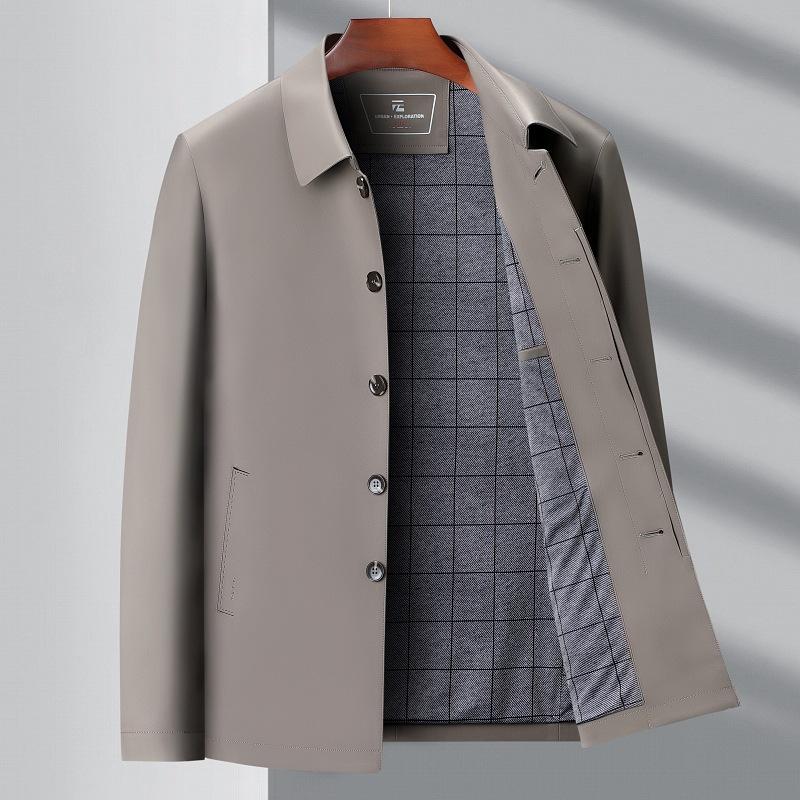 Новая мужская ветровка средней длины с лацканами из шелка тутового шелкопряда для среднего возраста на весну и осень, повседневная куртка для госслужащих высокого класса