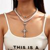 Spice Girl Design Double Imitation Pearl Necklace Tassel Star Cross Pendant Necklace Women