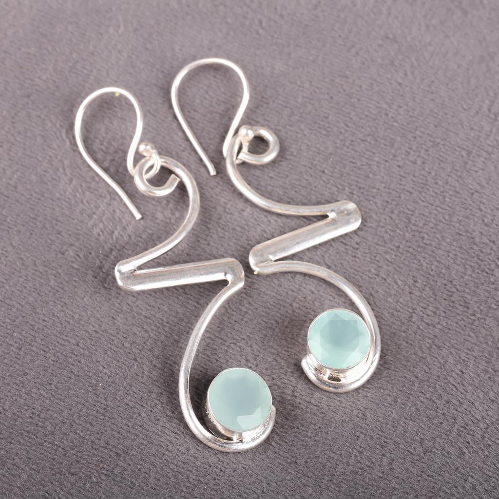 Aqua Chalcedony Silver Gemstone Jewelry, 925 Sterling Silver Earrings, Handmade Intuition Jewelry For Women