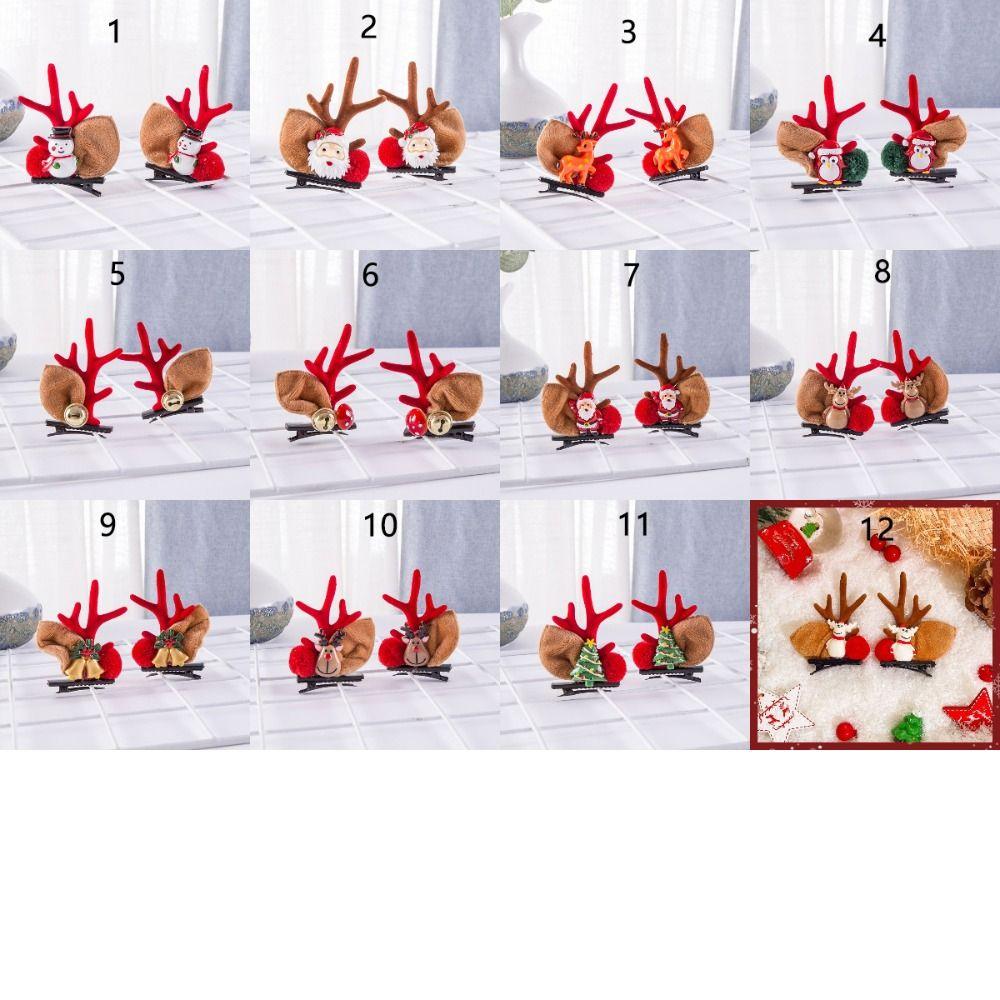 2Pcs Hair Accessories Christmas Hair Clips Kawaii Cartoon Barrettes Hair Pin Elk Ear Hairpin Party
