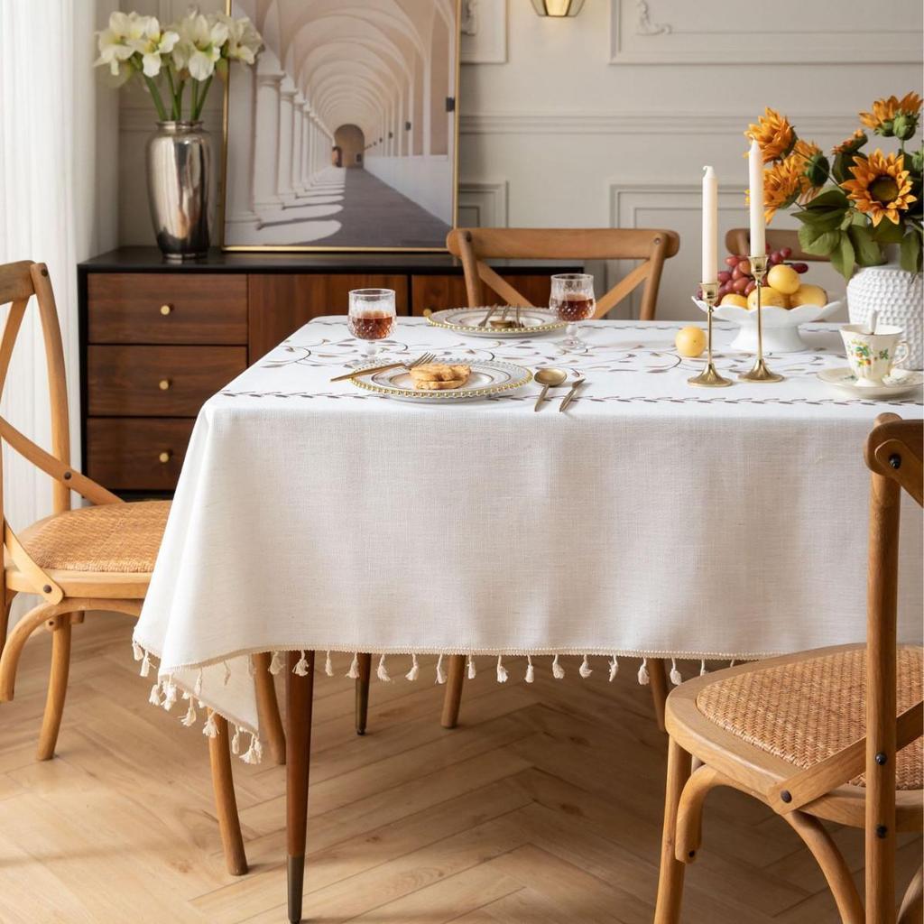 Jiexin European Style Embroidered Tablecloth - Coffee Leaves Design for Home Decor