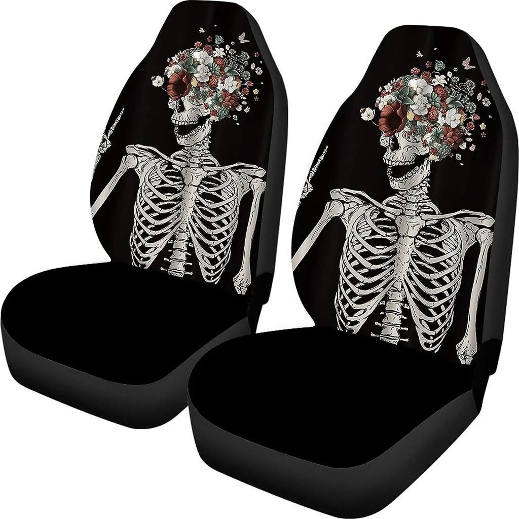 Sugar Skulls Purple Car Seat Covers Pack Of 2 Universal Front Seat Protective Cover Four Seasons Seat Cushion Cover Halloween