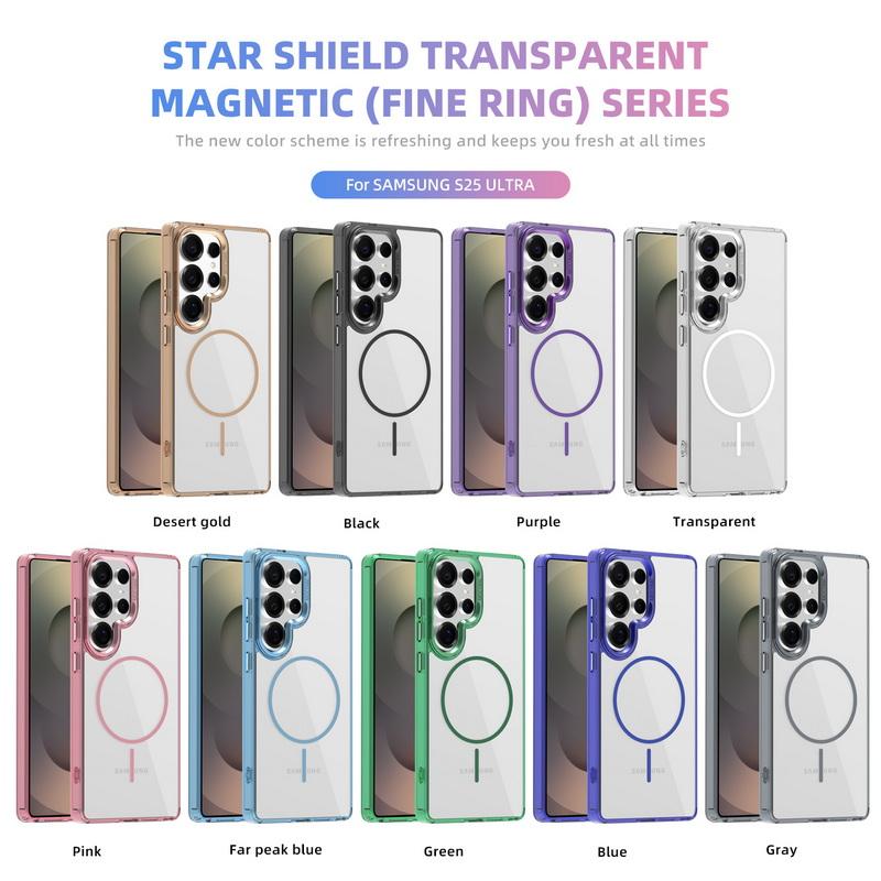 Metal Lens Frame Clear Phone Case For Samsung S25 Plus S24 FE S23 Ultra A16 A56 A36 A55 A15 Soft Edge Shockproof Wireless Charge Magnetic Back Cover