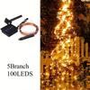 100/200 светодиодов Солнечные гирлянды Водонепроницаемые Водопад Дерево Лоза Ветка Гирлянда Медная проволока Уличные Рождественские Праздничные Вечеринка Свадьба