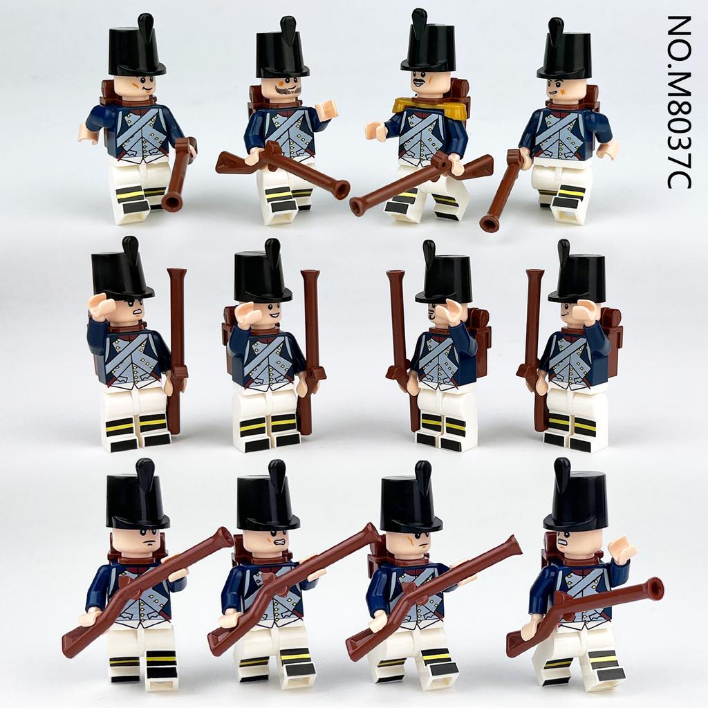 12pcs Napoleonic Wars Military Soldiers Building Blocks WW2 Figures French British Fusilier Rifles Weapons Toys for Kids Gifts
