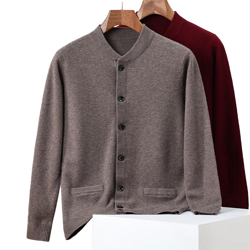 ROMON Men's 100% Pure Wool Thickened Button Cardigan Sweater with Pockets