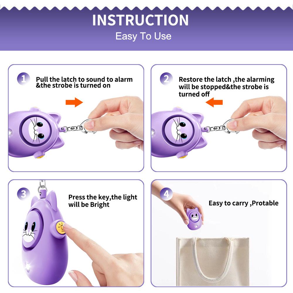 Милый котик персональная сигнализация самозащиты с фонариком 130 дБ сирена самозащиты сигнализация безопасности для улицы женщины девушки персональная брелок-сигнализация