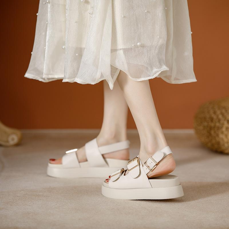 Женские сандалии из натуральной кожи, летние пляжные сандалии для девочек, модная римская женская обувь с толстой подошвой и открытым носком