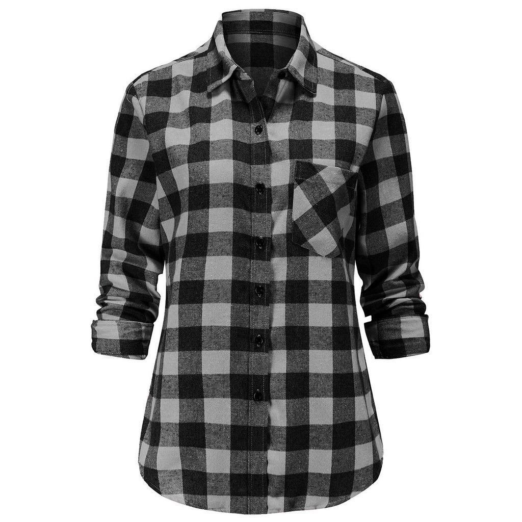 Dioufond Women Plaid Flannel Shirt Long Sleeve Flannel Plaid Tops
