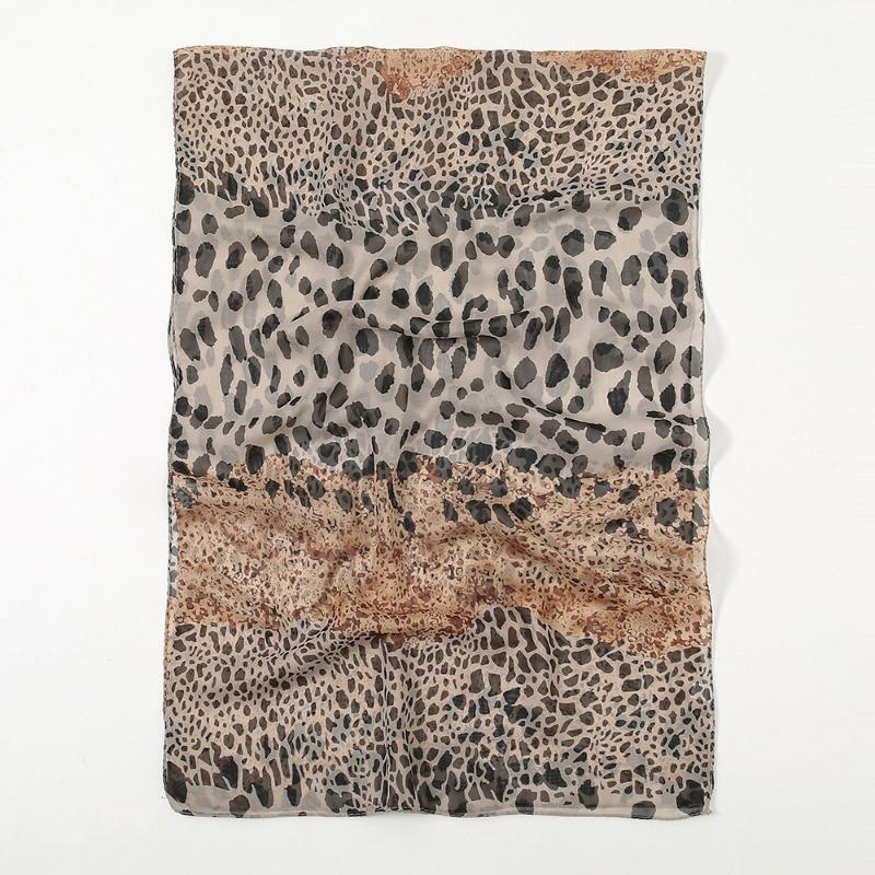 New Leopard Print Splicing Chiffon Silk Scarf Scarf Female, Spring and Summer Sunscreen Silk Scarf Tulle Scarf XQ