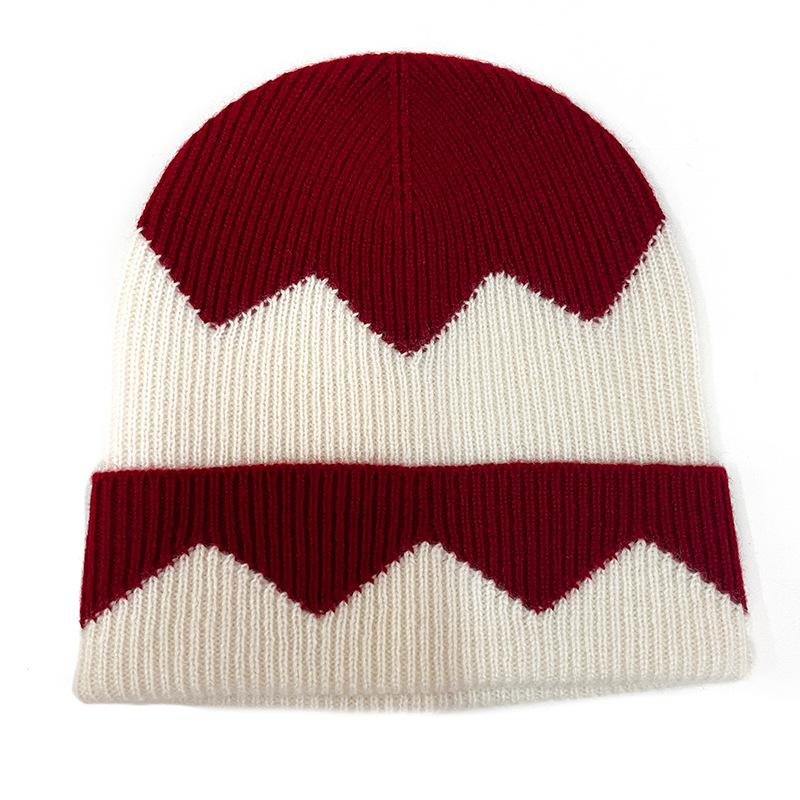 Cashmere Autumn and Winter New Style Women's Color Matching Warm Jacquard Cold Hat Thickened Brimless Toe Knitted Hat