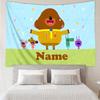 Custom Name Hey Duggee Print Tapestry, Backdrop, Easy Setup, Ideal for Bedroom, Office & Living Room, with Aesthetic Wall Hanging Decor.