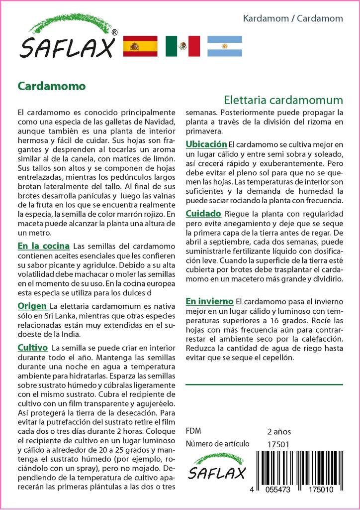 SAFLAX Garden in the Bag - Кардамон - 20 семян - С субстратом в подходящем пакете - Elettaria cardamomum