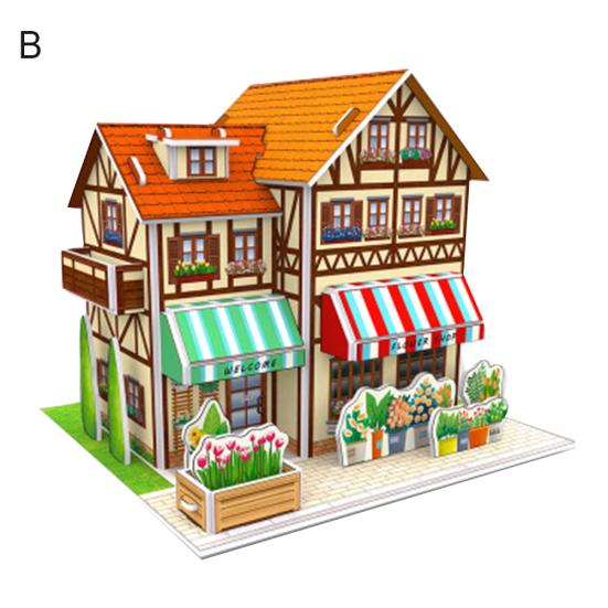 Three-Dimensional 3D Model Puzzles Handmade DIY Houses Building Blocks Kids Toys