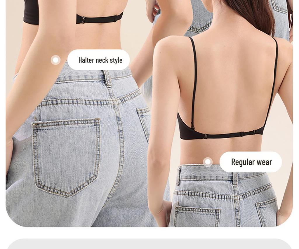 Бесшовный бюстгальтер пуш-ап U-образной формы с тонкими бретелями для лета