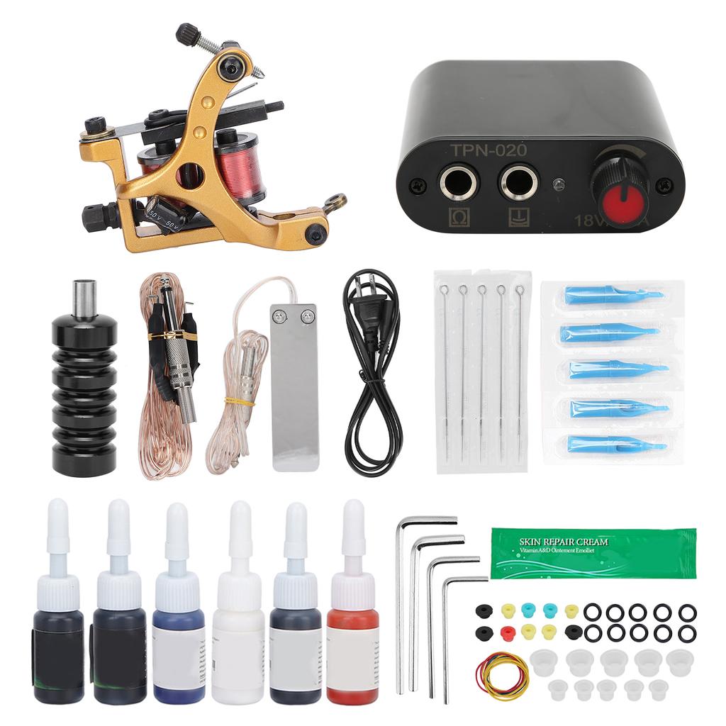 Complete Tattoo Kit Professional Tattoo Machine Gun Kit with 6 Ink Grommet Disposable Tattoo