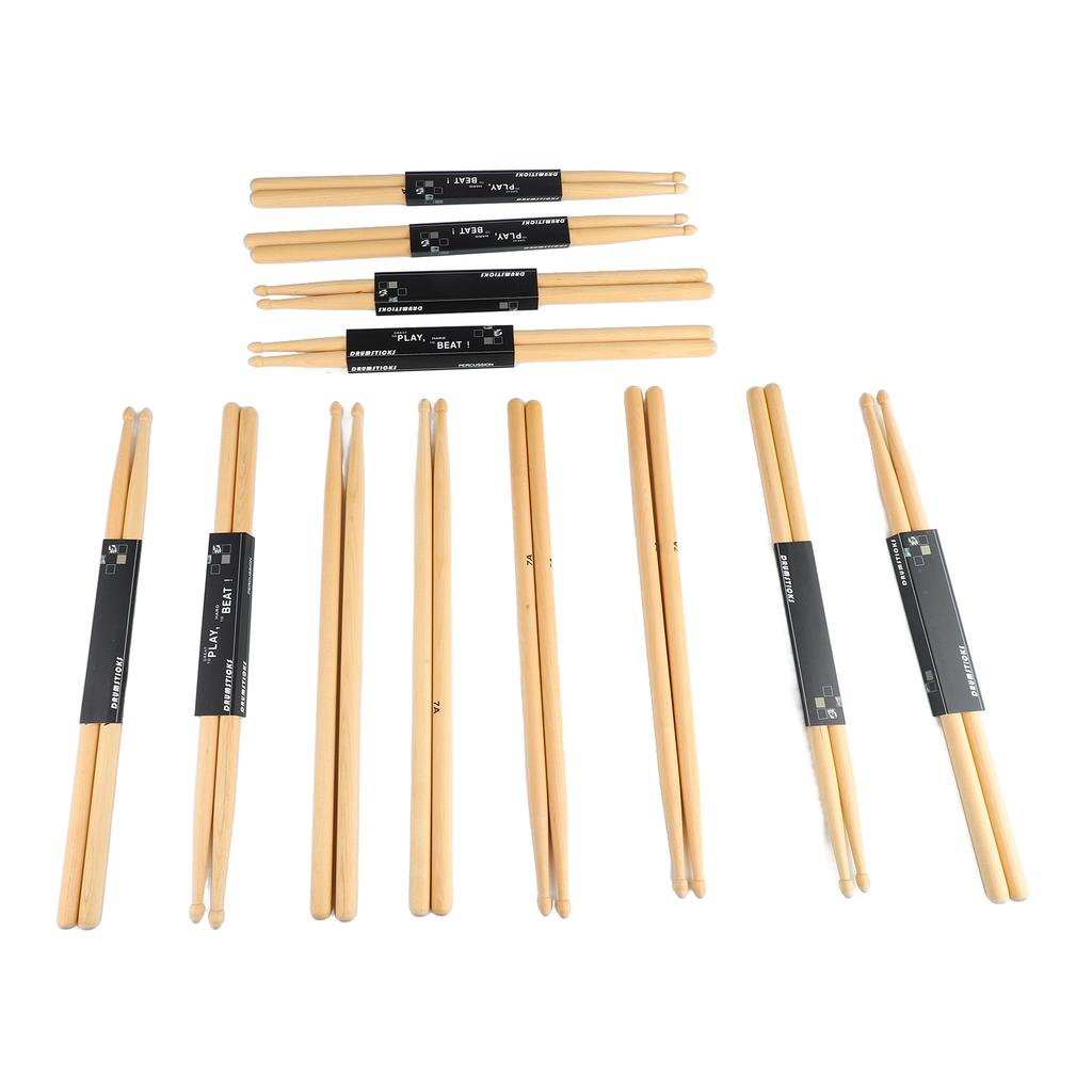 12 пар 7A барабанных палочек из клена с овальным наконечником и противоскользящим покрытием для репетиций