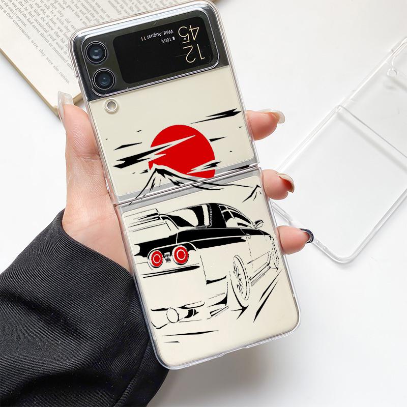Япония JDM Спортивный Автомобиль Мода Чехол для Телефона Для Samsung Galaxy Z Flip 3 4 5 6 7 Жесткий Складной Z Flip4 Прозрачный ПК Чехол Защита Подарок