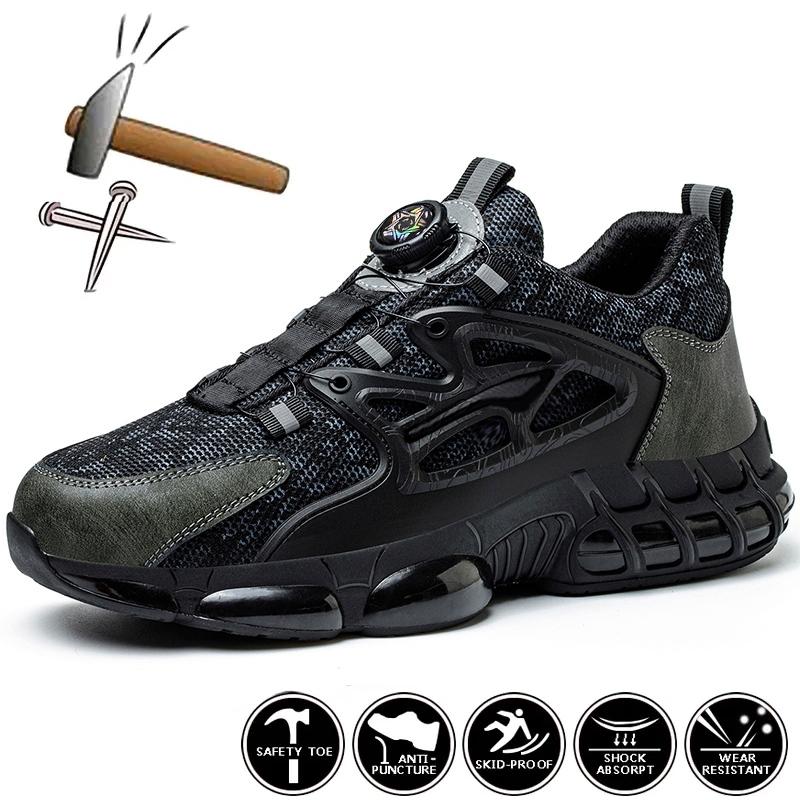 Rotating Button Safety Shoes Men Steel Toe Sneaker Air Cushion Working Footwear Man Puncture Proof Work Safety Boots Protective Shoes