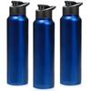 Бутылка для воды из нержавеющей стали 1 л для детей, мальчиков, девочек, бутылки 1 литр для спортзала, использования в холодильнике, школы и офиса (Крышка-поильник - Набор из 3 штук, Темно-синий)