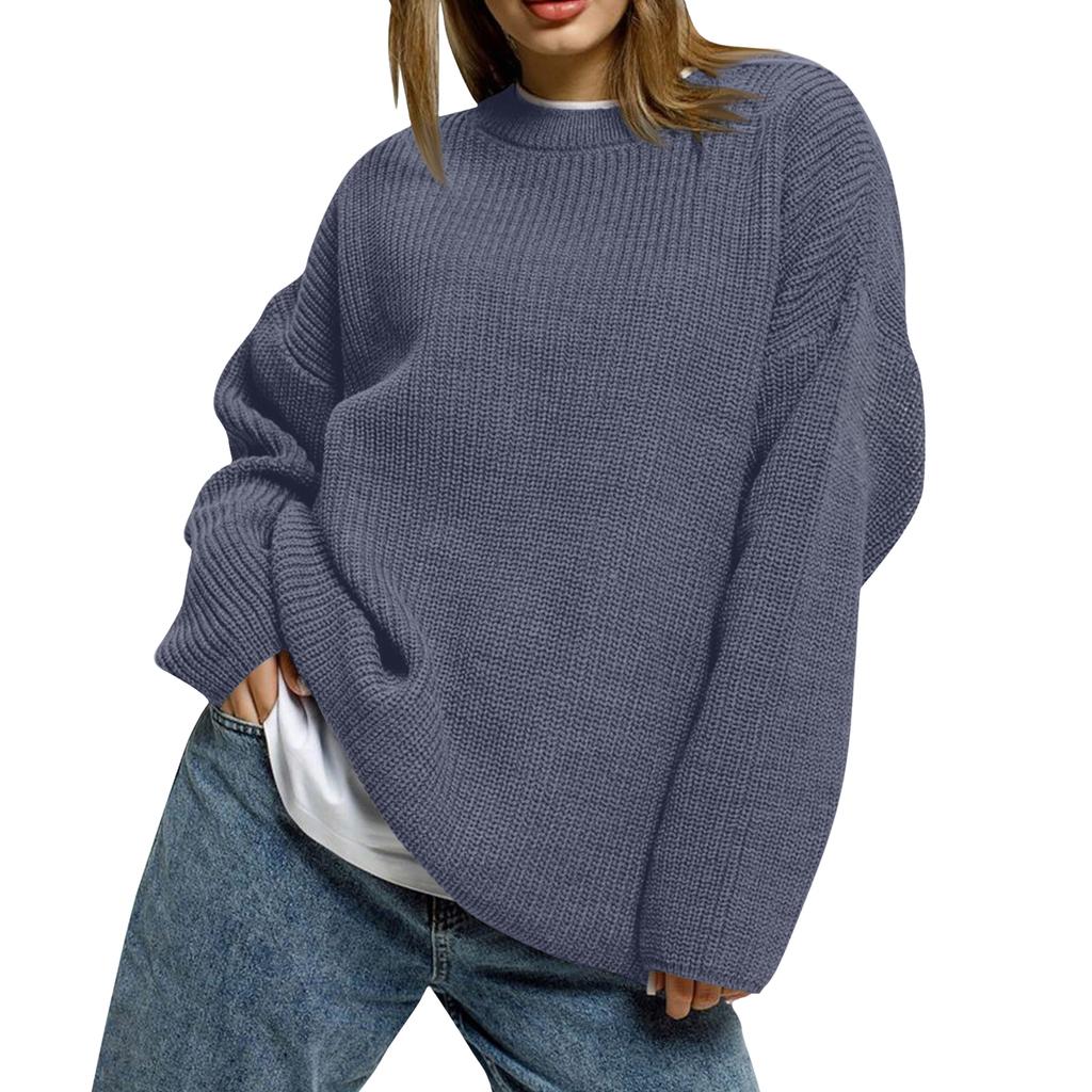 Women's Solid Color Loose Casual Long Sleeved Knitted Sweater Top Sweater