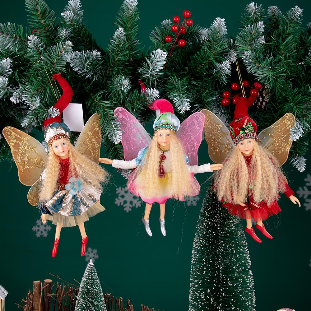 New Angel Elf Doll Multi Color Christmas Fairy Tree Jewelry Gold Elf Pendant Mini Fairy Statue Christmas Gift Home Decoration