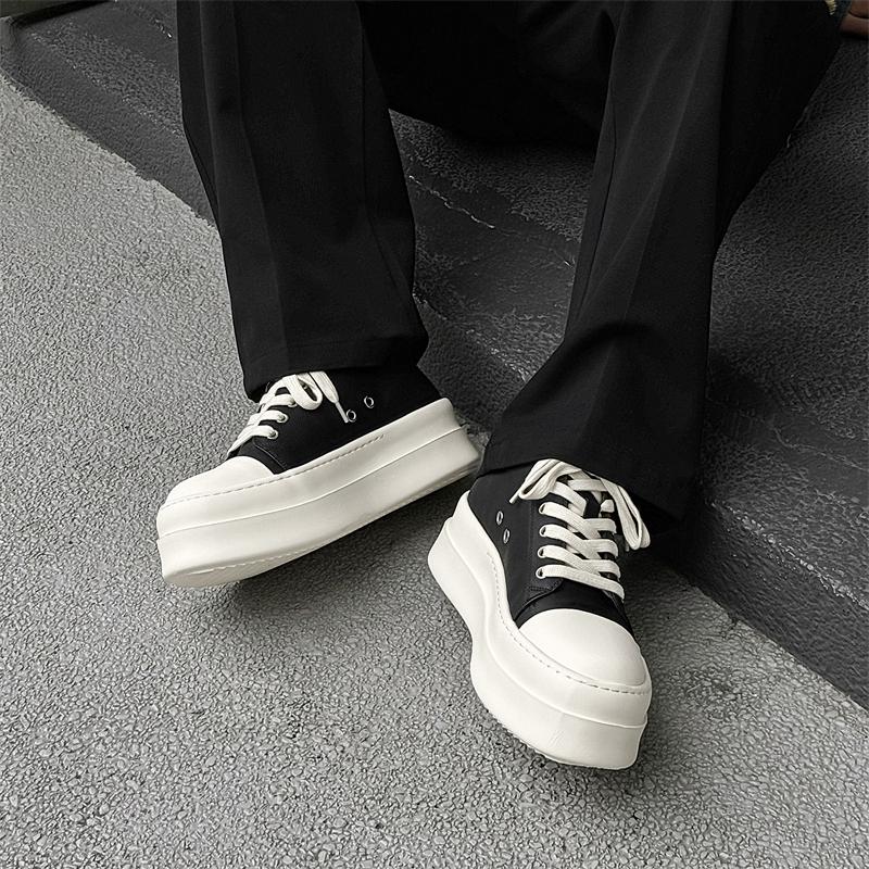 Мода Мода Мужская Толстоподошвенная Шнуровка Повседневная Обувь Черно-Белая Сращенная Обувь Увеличивающая Рост Удобная и Универсальная Обувь для Скейтборда