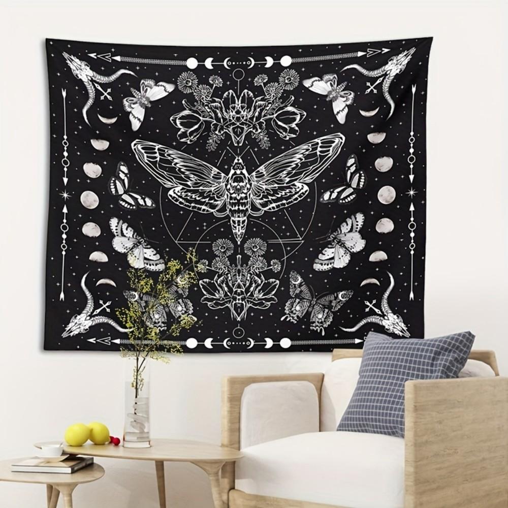 Dark Aesthetic Tapestry Moth Butterfly Moon Mystery Pattern Gothic Decorative Tapestry Home Room Decoration