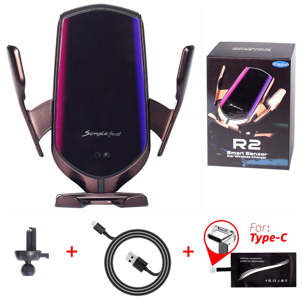 Автоматическое автомобильное беспроводное зарядное устройство 10 Вт типа C Forhuawei Mate30 Pro Forsamsung S10 + Qi Инфракрасный индукционный автомобильный держатель для телефона