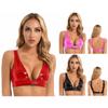 Womens Wide Shoulder Strap Bra Top Wet Look Patent Leather Low-Cut Crop Tank Top Vest Clubwear