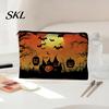 Spill-proof Zippered Travel Bag Halloween Storage Bag, with Pumpkin Ghost Print, Durable Canvas Castle Makeup Pouch Large Capacity Pouch, for