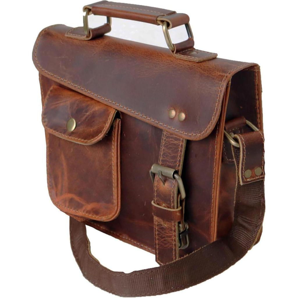 Small Leather Messenger Bag Shoulder Bag Cross Body Vintage Messenger Bag for Women & Men Satchel (7 X 9)