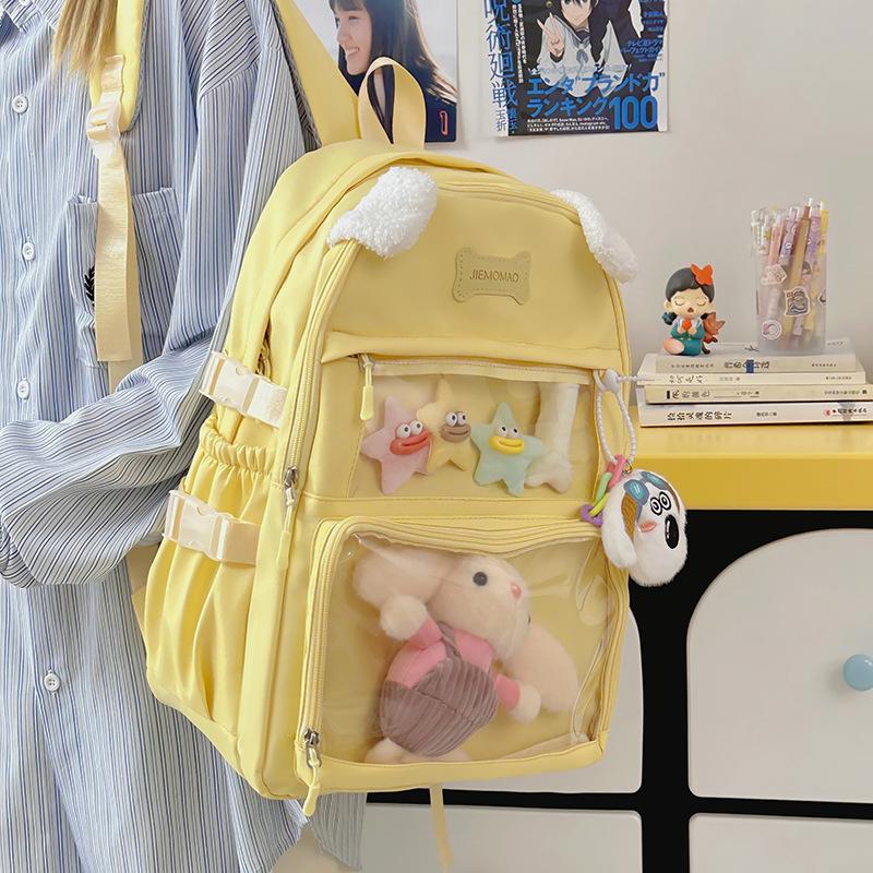 Japanese Small Fresh Cute Puppy Backpack High Value Girl Transparent Pain Bag High Capacity Backpack for Junior and Senior High School Students