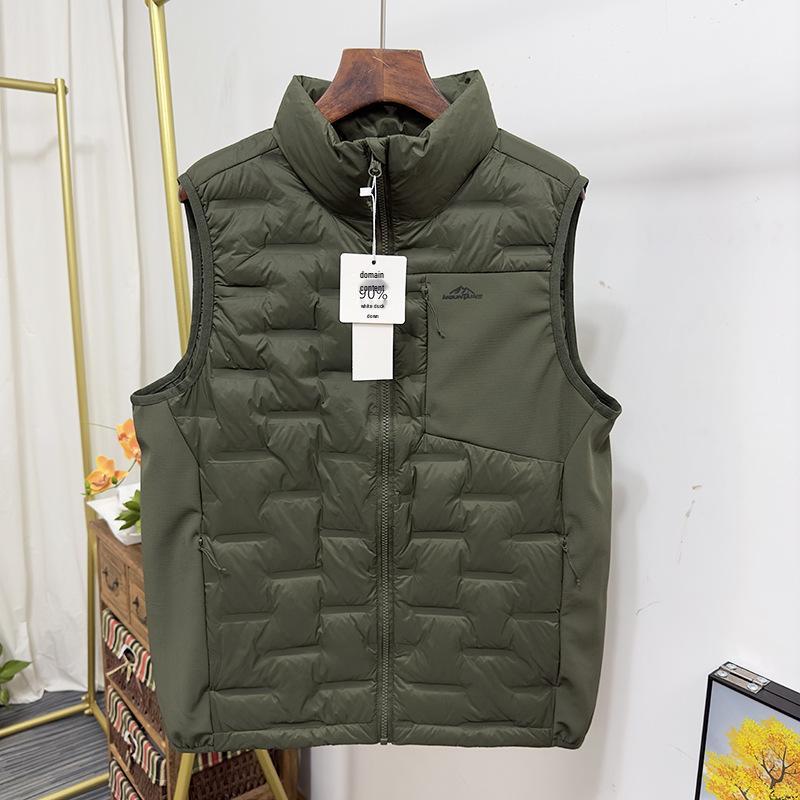 Мужской ветрозащитный пуховый жилет с воротником-стойкой - Легкий, Термозапечатанный, 90% пуха, Без рукавов, Верхняя одежда для осени/зимы