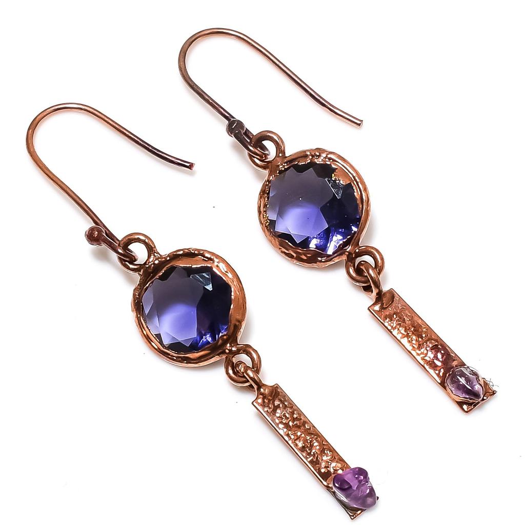 Серьги с аметистом, Ювелирные изделия из драгоценных камней, Серьги, гальванизированные медью, Подарок для женщин, Серьги ручной работы