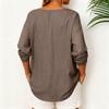 Women's Fashionable Solid Color V-neck Loose Casual Long Sleeved Pullover T-shirt Top