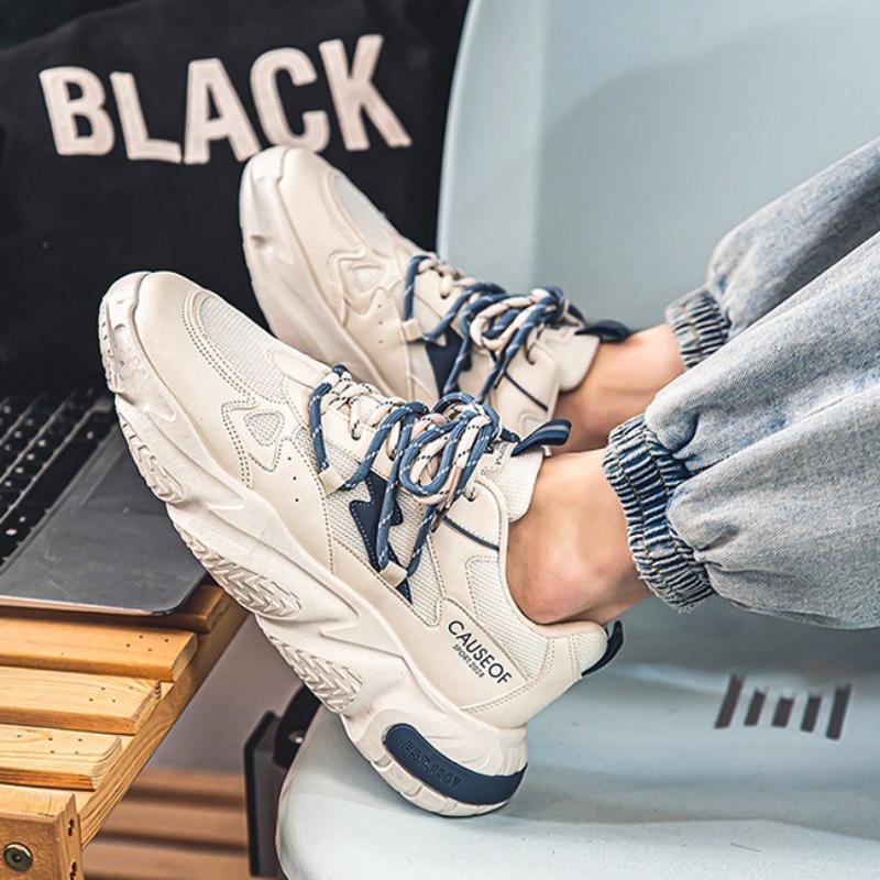 Fashion Fashionable Men's Sneakers Breathable Thick-soled Shoes Trendy Mens Vulcanized Shoes Lace-ups Outdoor Running Shoes